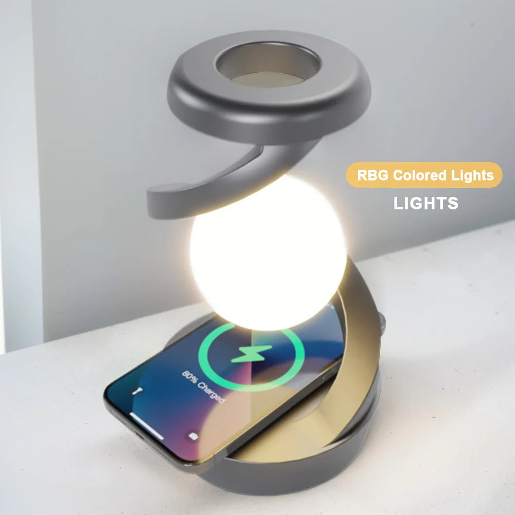 3D Levitating Ball Lamp with Wireless Phone Charger Creative Table 3D LED Lamp Floating Moon Table Lamp for Bedroom Novelty Gift